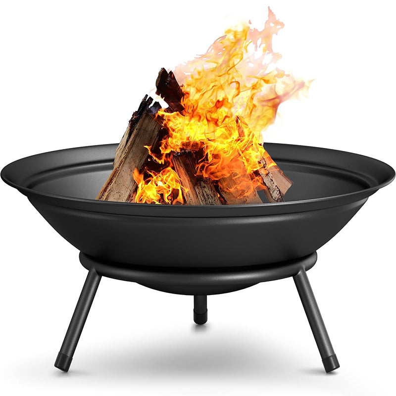 BowLift | Heavy Duty Metal Grate Fire Pit Wood Burning Fire Bowl 22.6in with Fireplace Extra Deep Large Round Outside Backyard Deck Camping
