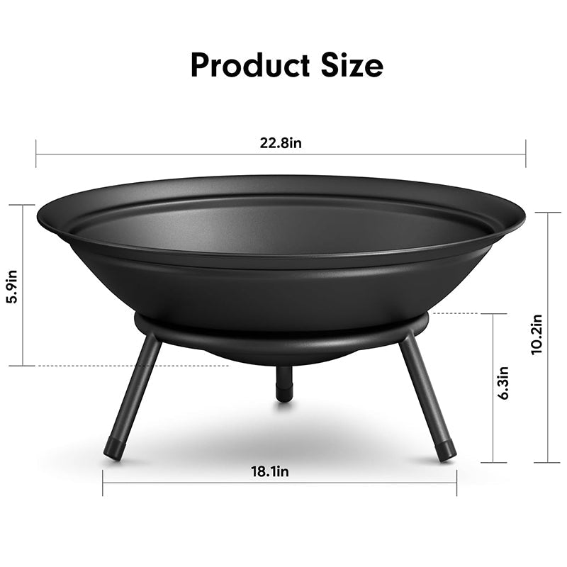 BowLift | Heavy Duty Metal Grate Fire Pit Wood Burning Fire Bowl 22.6in with Fireplace Extra Deep Large Round Outside Backyard Deck Camping