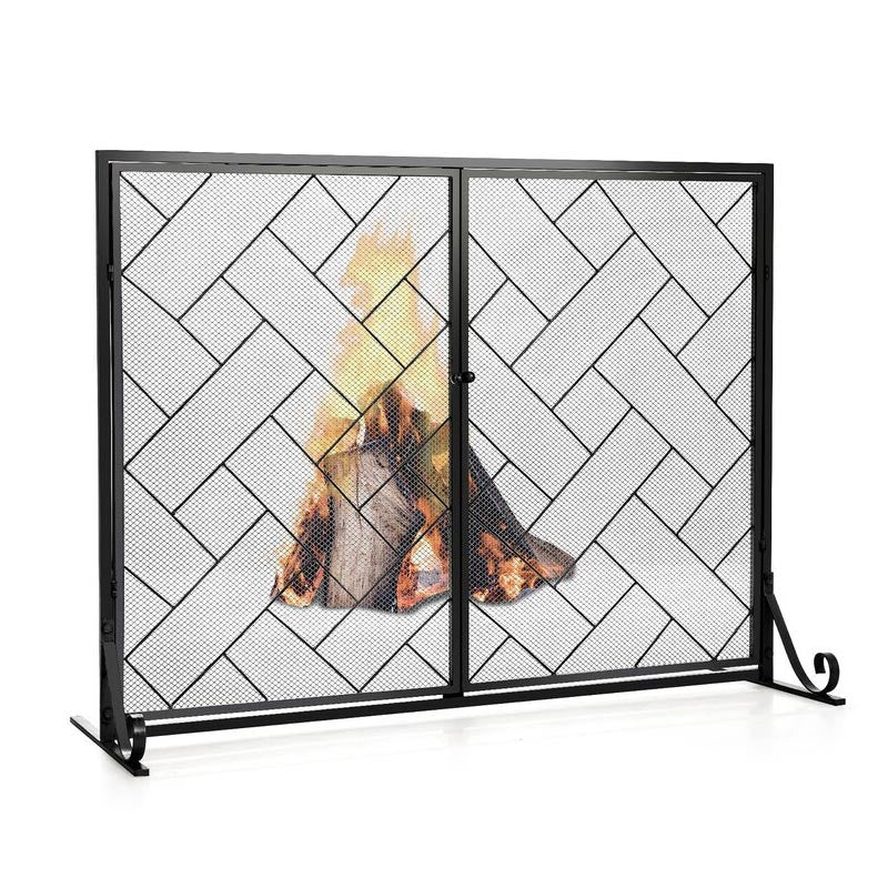 BowLift | Simple Black Single-Sided Fireplace Screen, Indoor Living Room Fireplace Partition Screen