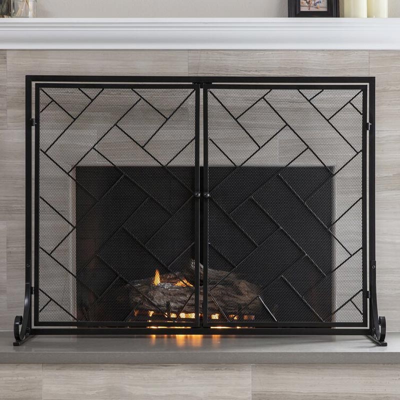 BowLift | Simple Black Single-Sided Fireplace Screen, Indoor Living Room Fireplace Partition Screen