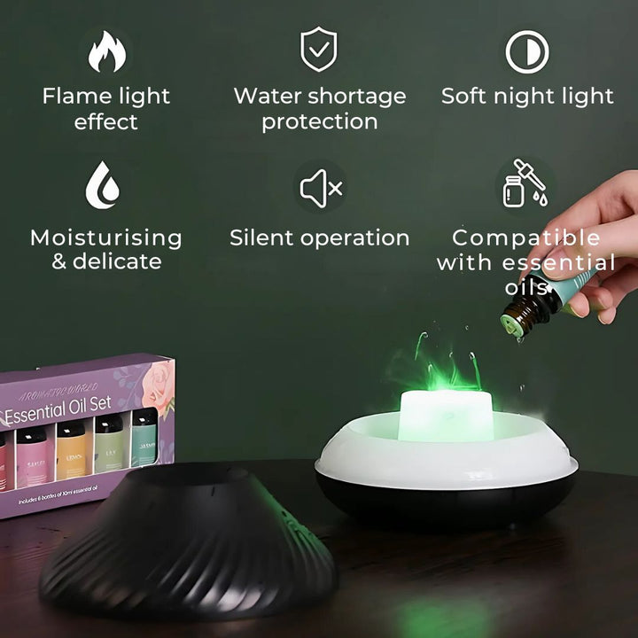 FlameGlow Air Humidifier Aromatherapy Diffuser | Adds Moisture - Relieves Dry Air - Helps to Relax - Quiet Diffuser for Home or Office Bowlift