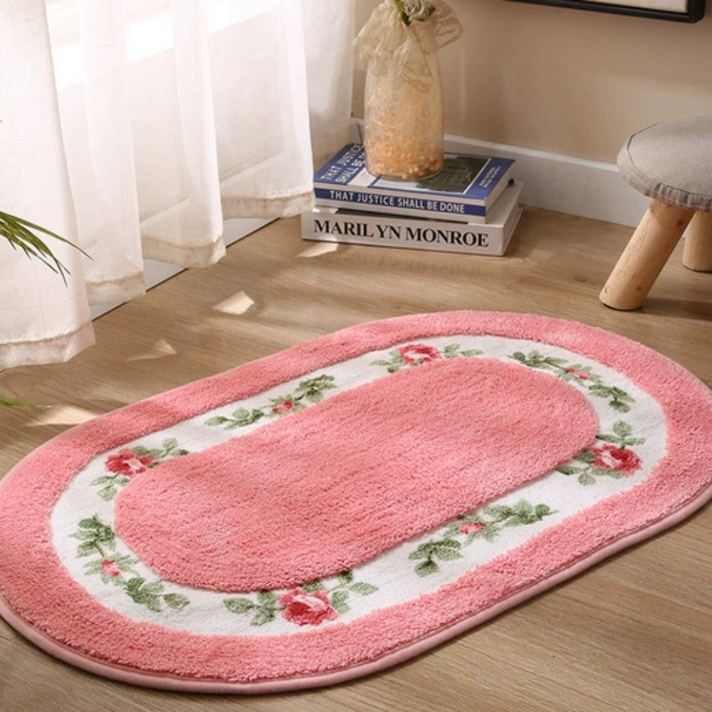BowLift | Floral Oval Plush Bath Mat