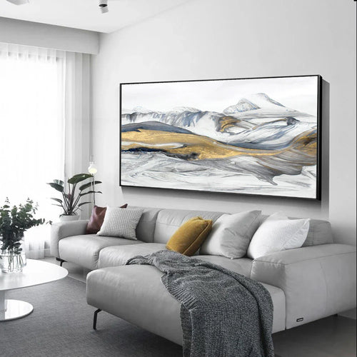 Flowing Abstract Golden Snow Mountain Landscape Wall Art Fine Art Canvas Prints Picture For Modern Living Room Art For Above The Sofa | Bowlift