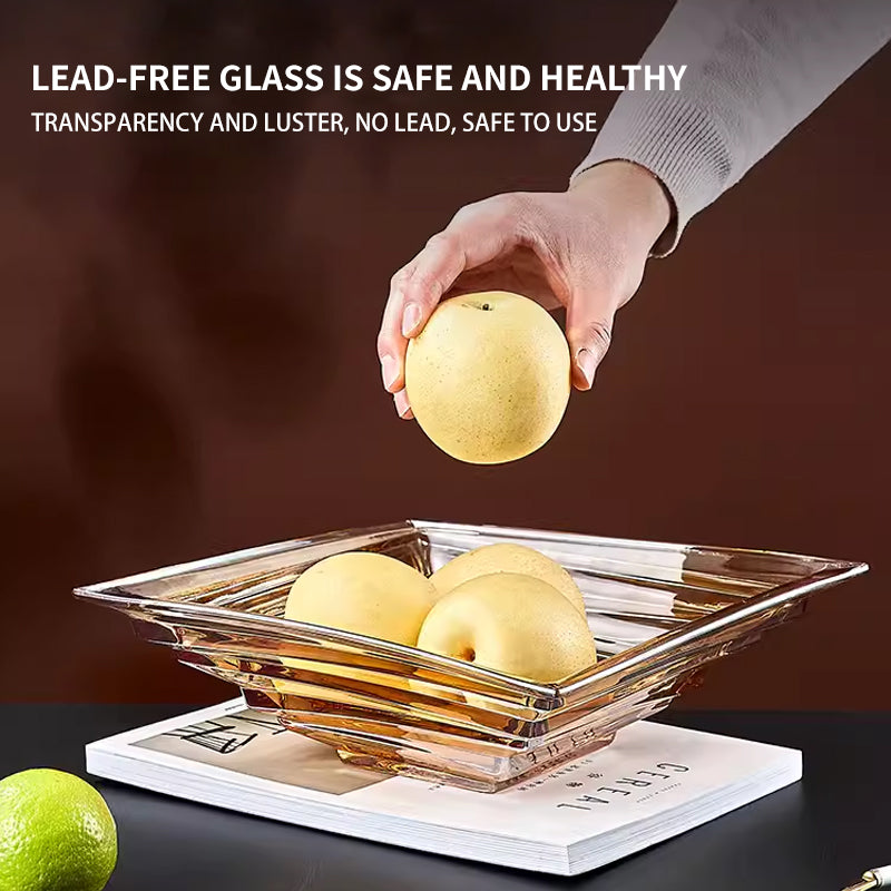 BowLift | High-End Light Luxury European-Style Home Crystal Glass Plate, Living Room Coffee Table Fruit Plate, Large Fruit Plate, Suitable For Offices And New Homes