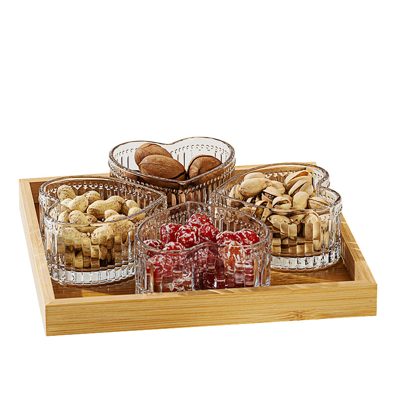 BowLift | Love Fruit Plate Snack Plate Lead-Free Glass Bowl Household Divided Dry Fruit Plate Five-Piece Set
