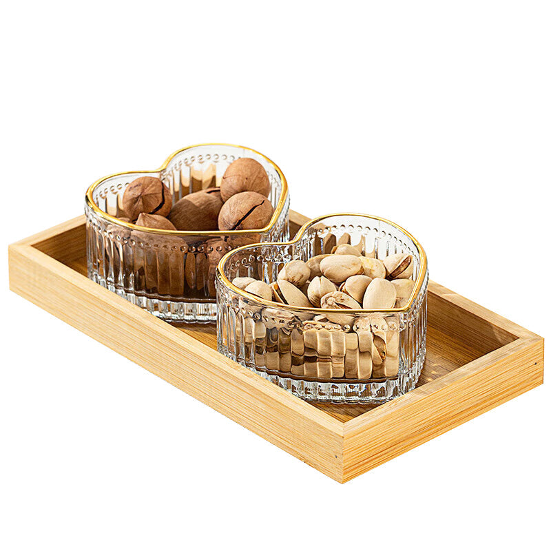 BowLift | Love Fruit Plate Snack Plate Lead-Free Glass Bowl Hand-Painted Gold Dried Fruit Plate Three-Piece Set