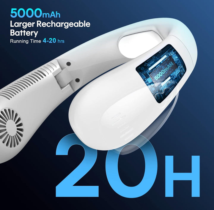 Portable Neck Fan, Hands Free Bladeless Fan, Foldable Wearable Small Personal Fan with 360° Cooling Wind, 3 Speeds Adjustment, Quiet, 4000mAh USB-Rechargeable Battery, No Hair Twisting | Bowlift