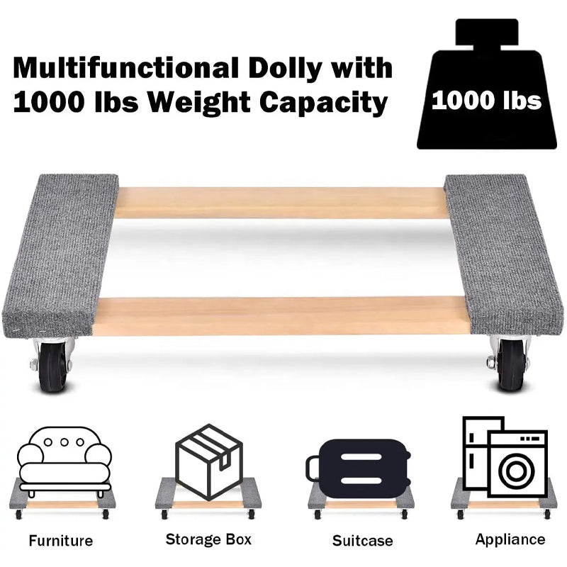 BowLift | 18" x 30" Furniture & Appliance Carpeted Wooden Moving Dolly Platform Moving Dolly For Moving Furniture And Equipment