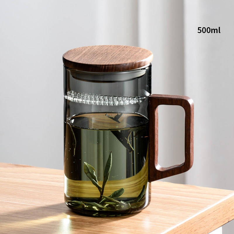 BowLift | GIANXI Tea cup with moon filter Japanese wooden handle heat-resistant glass cups tea leaf separation tea cup set