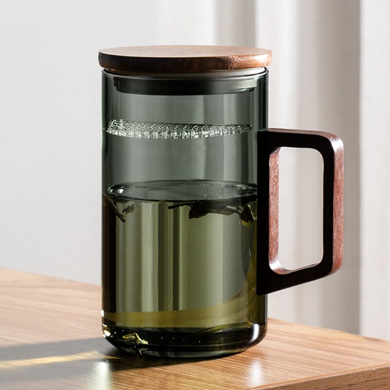 BowLift | GIANXI Tea cup with moon filter Japanese wooden handle heat-resistant glass cups tea leaf separation tea cup set