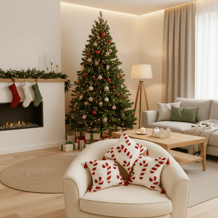 BowLift | Festive Christmas pillow cover with candy cane motif and soft polyester fabric