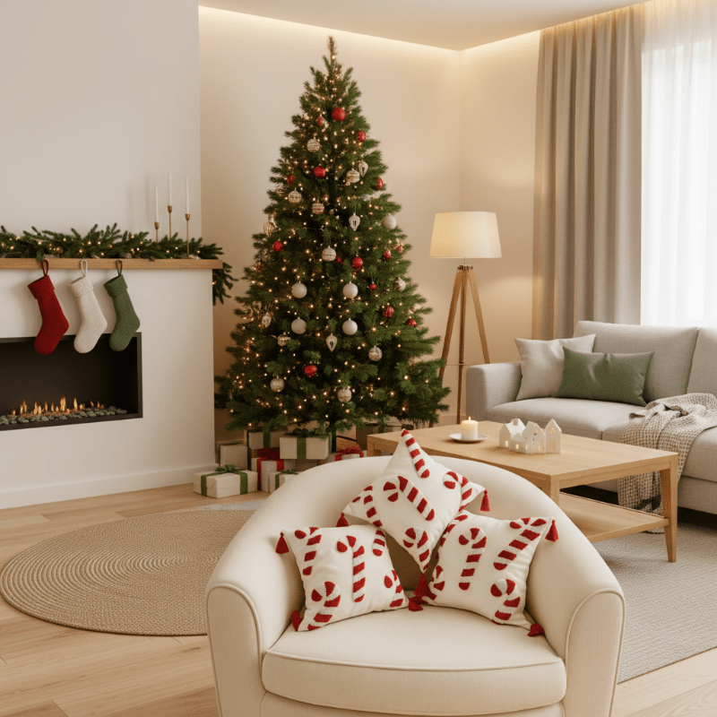 BowLift | Festive Christmas pillow cover with candy cane motif and soft polyester fabric