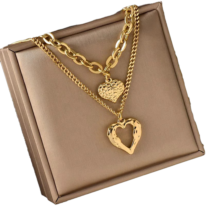 BowLift | Chic Double-Layer Heart & Cuban Link Chain Choker Necklace