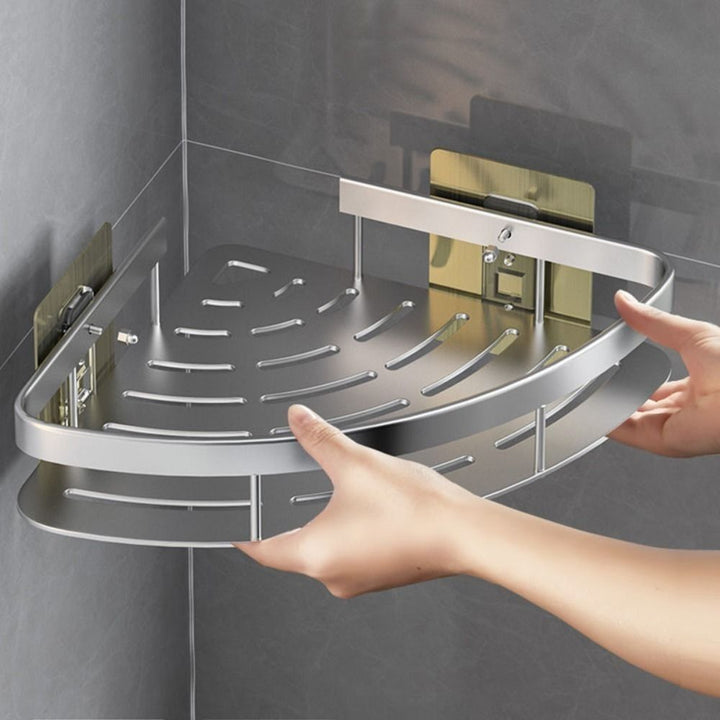 BowLift | Corner Holder Aluminum Wall Shelf – Space-saving Bathroom Organizer بدون Drilling