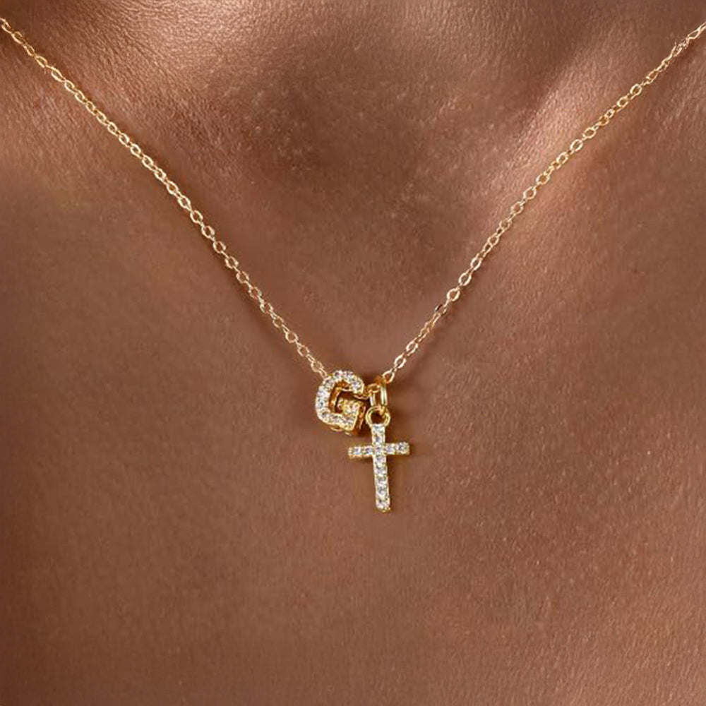 BowLift | Dainty Diamond Initial & Cross Necklace