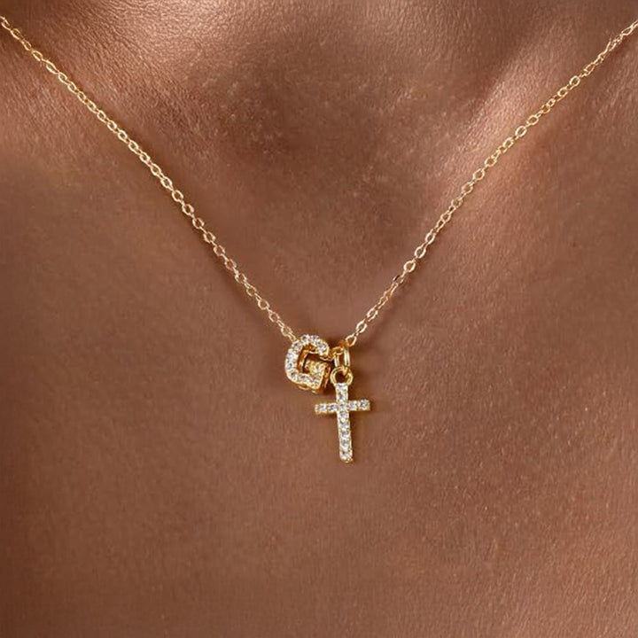 BowLift | Dainty Diamond Initial & Cross Necklace