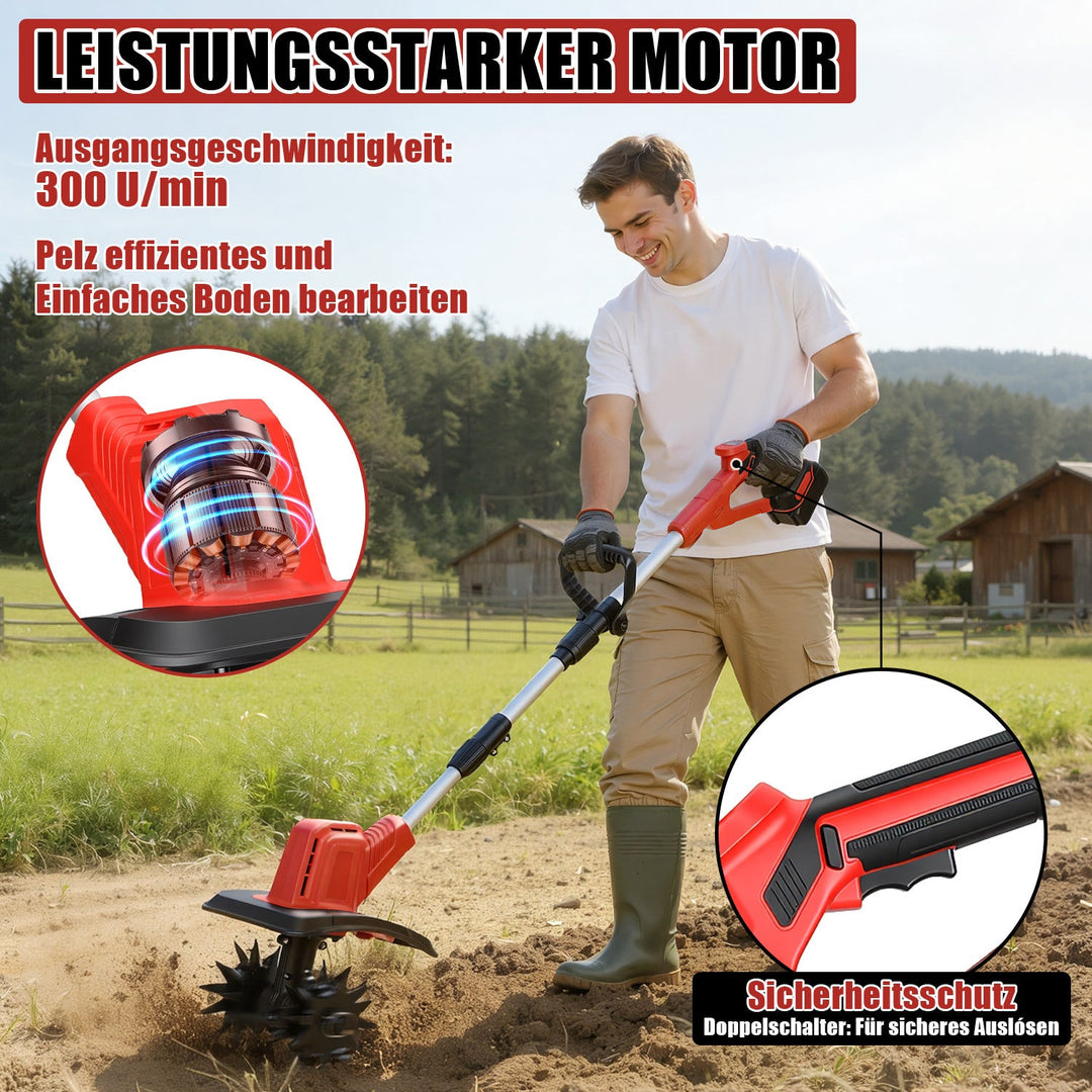 400W Battery Garden Tiller with 2 Batteries Portable | Bowlift