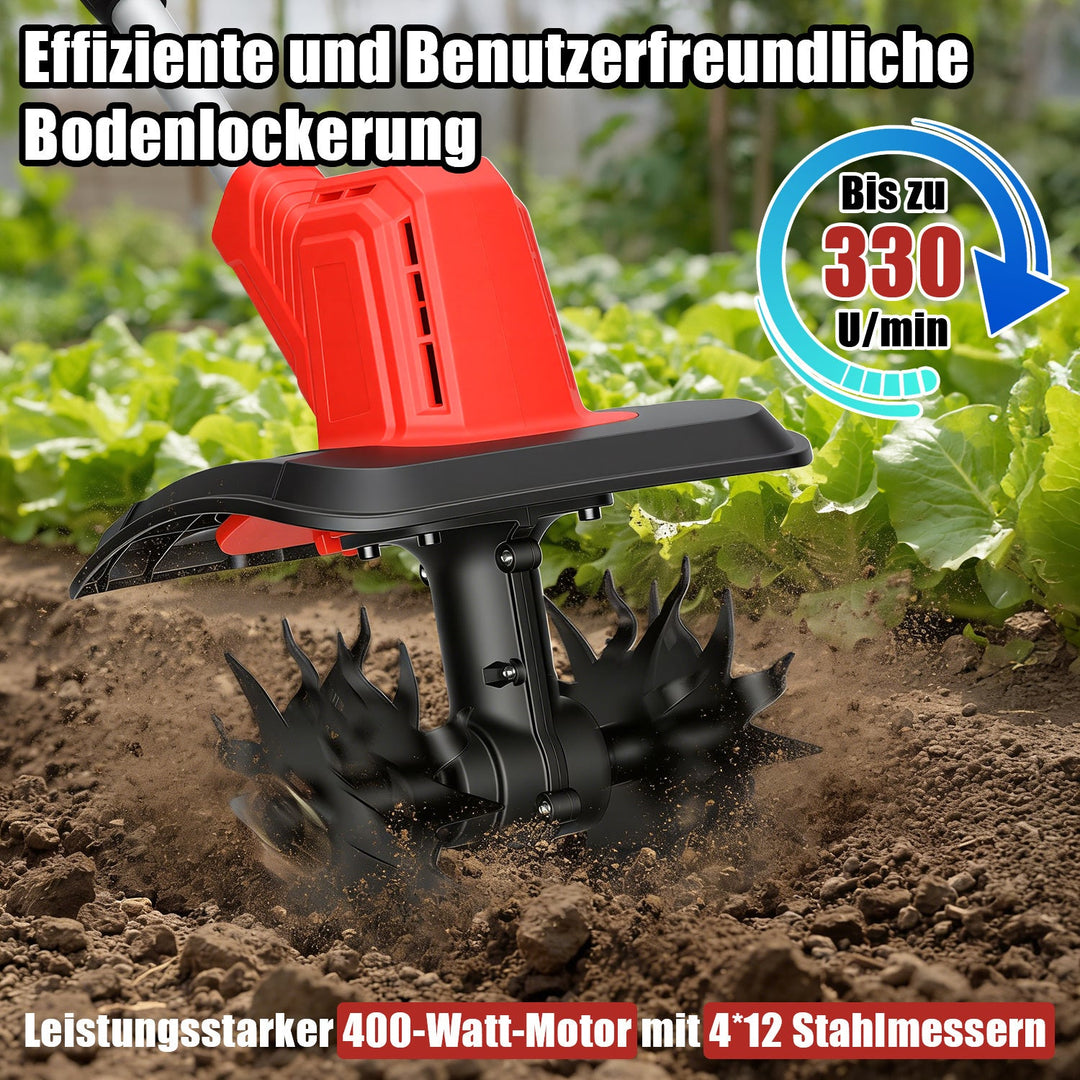 400W Battery Garden Tiller with 2 Batteries Portable | Bowlift