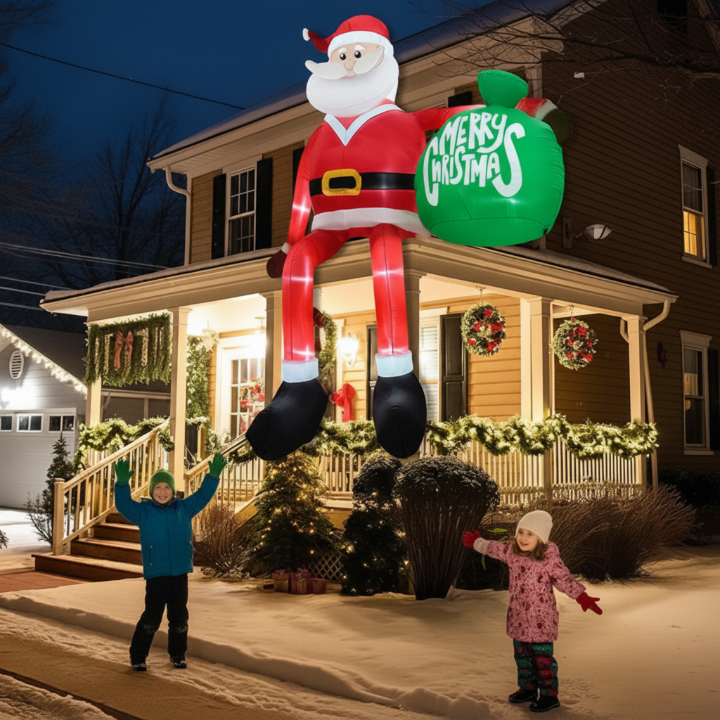 BowLift | Giant 8FT LED Inflatable Climbing Santa | Premium, Waterproof Outdoor Christmas Decor