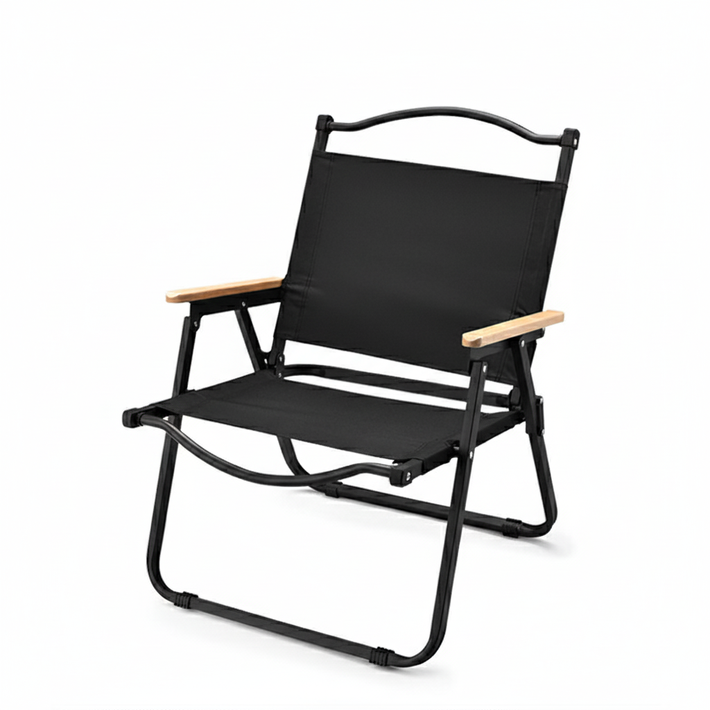 Modern Minimalist Square Fabric Carbon Steel Beech Wood Backrest Armrest Folding Chair For Outdoor | Bowlift