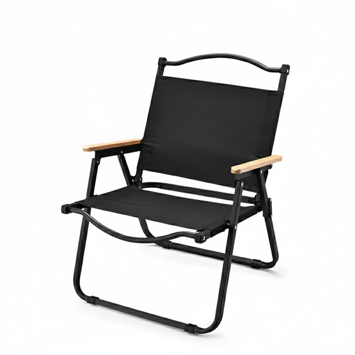 Modern Minimalist Square Fabric Carbon Steel Beech Wood Backrest Armrest Folding Chair For Outdoor | Bowlift