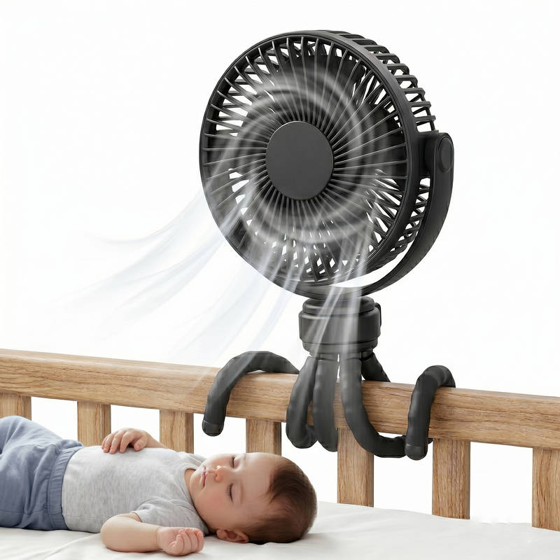 Portable Stroller Fan USB C Rechargeable, 5 Speed Quiet Baby Clip Fan with LED Display 10H Battery for Car Seat Crib Travel | Bowlift