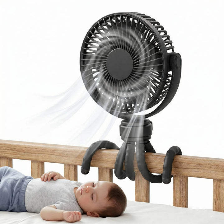 Portable Stroller Fan USB C Rechargeable, 5 Speed Quiet Baby Clip Fan with LED Display 10H Battery for Car Seat Crib Travel | Bowlift