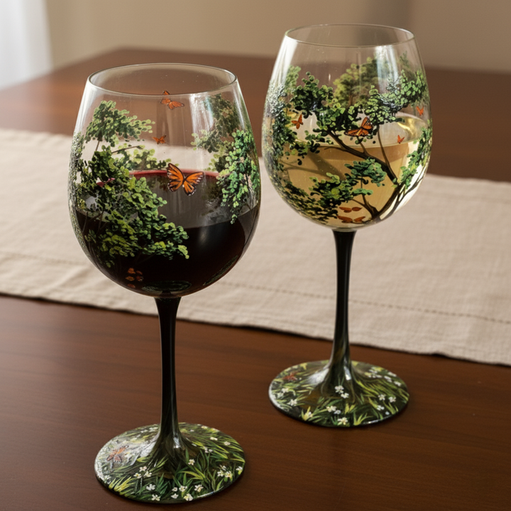 BowLift | Hand Painted Four Seasons Tree Wine Glasses | Unique Art