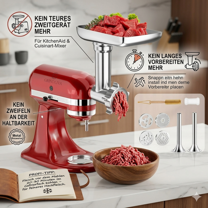 GRINDLIVA Meat Grinder Attachment for KitchenAid | Bowlift