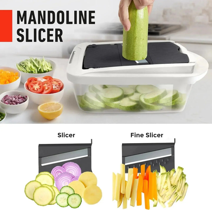 Vegetable cutter with 8 blades and collection box | Bowlift