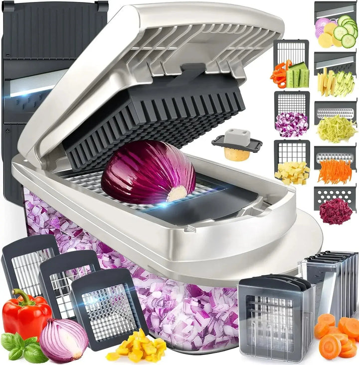 Vegetable cutter with 8 blades and collection box | Bowlift