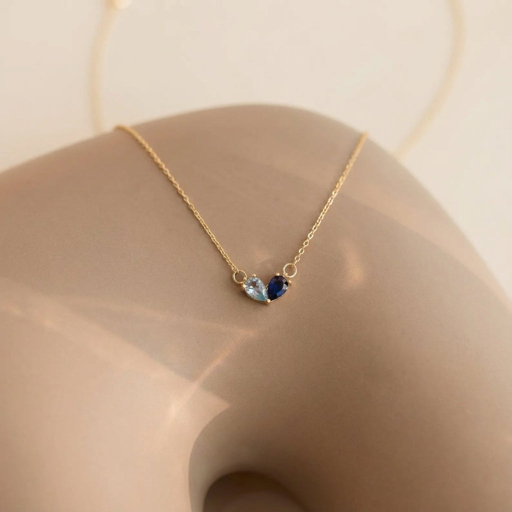 BowLift | Dainty Dual Birthstone Heart Necklace