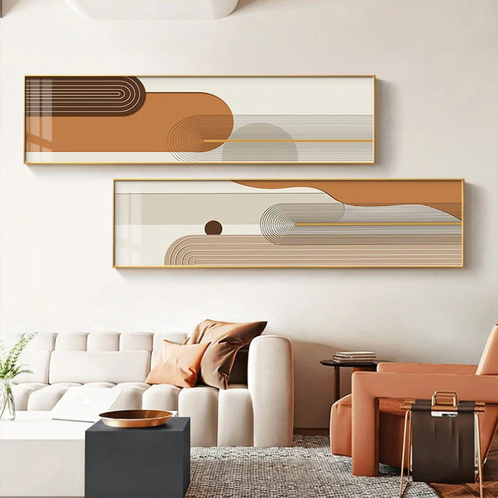 Geometric Curved Lines Earthy Tones Wall Art Fine Art Canvas Prints Modern Wide Format Pictures For Living Room Above The Sofa Art For Above The Bed | Bowlift