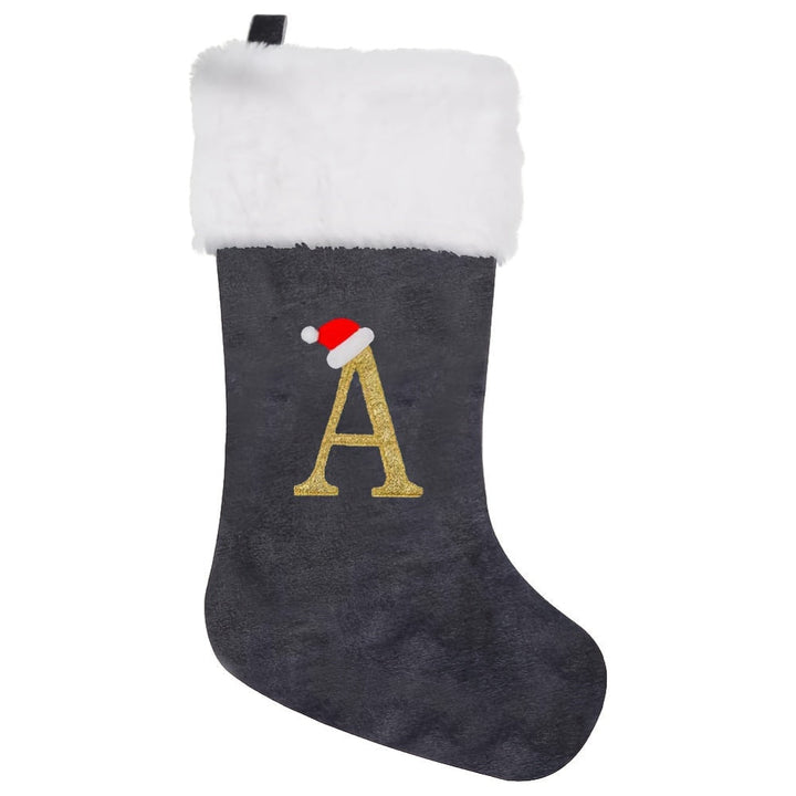 BowLift | Personalized Velvet Christmas Stocking with Monogram – Modern Gray Design
