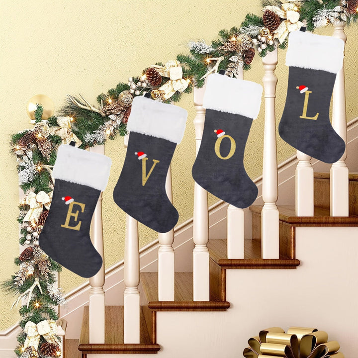BowLift | Personalized Velvet Christmas Stocking with Monogram – Modern Gray Design