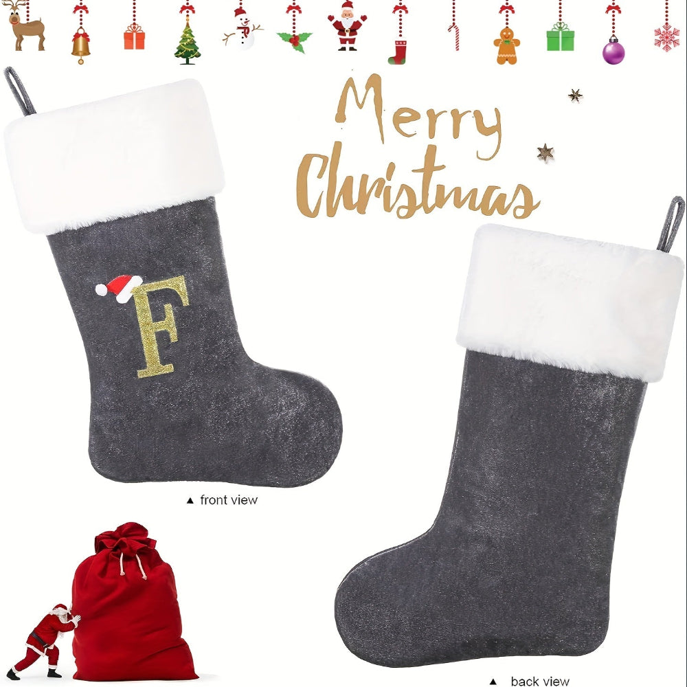 BowLift | Personalized Velvet Christmas Stocking with Monogram – Modern Gray Design