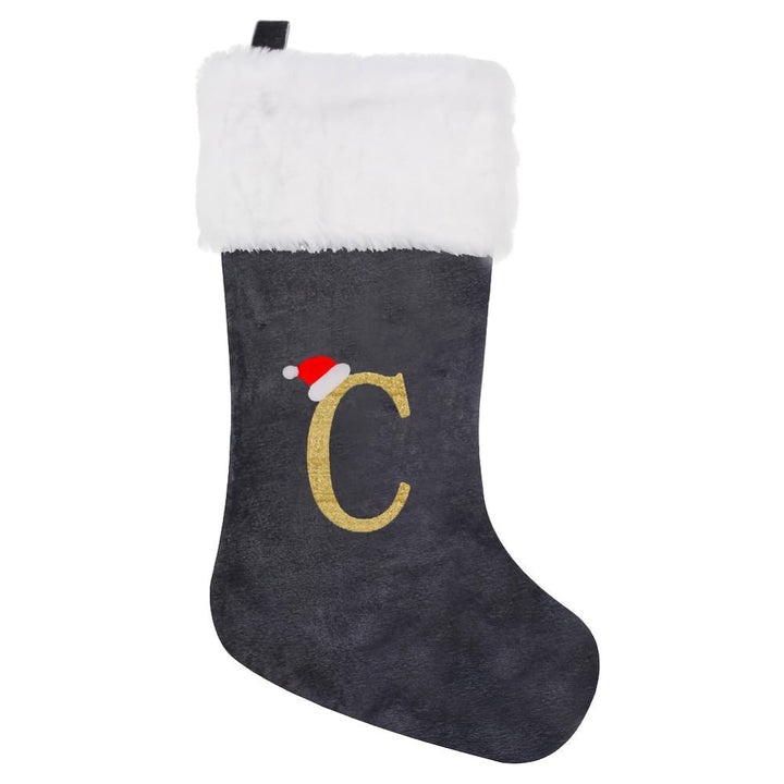 BowLift | Personalized Velvet Christmas Stocking with Monogram – Modern Gray Design