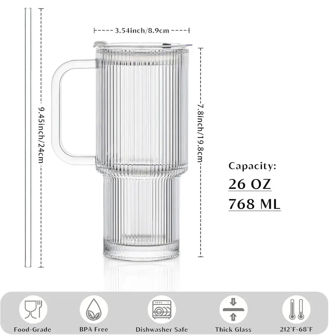 BowLift | Ribbed Borosilicate Glass Cup — Heat Resistant with Spill PRedection