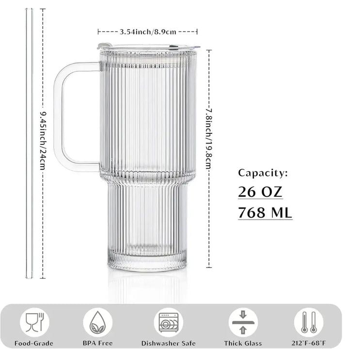 BowLift | Ribbed Borosilicate Glass Cup — Heat Resistant with Spill PRedection