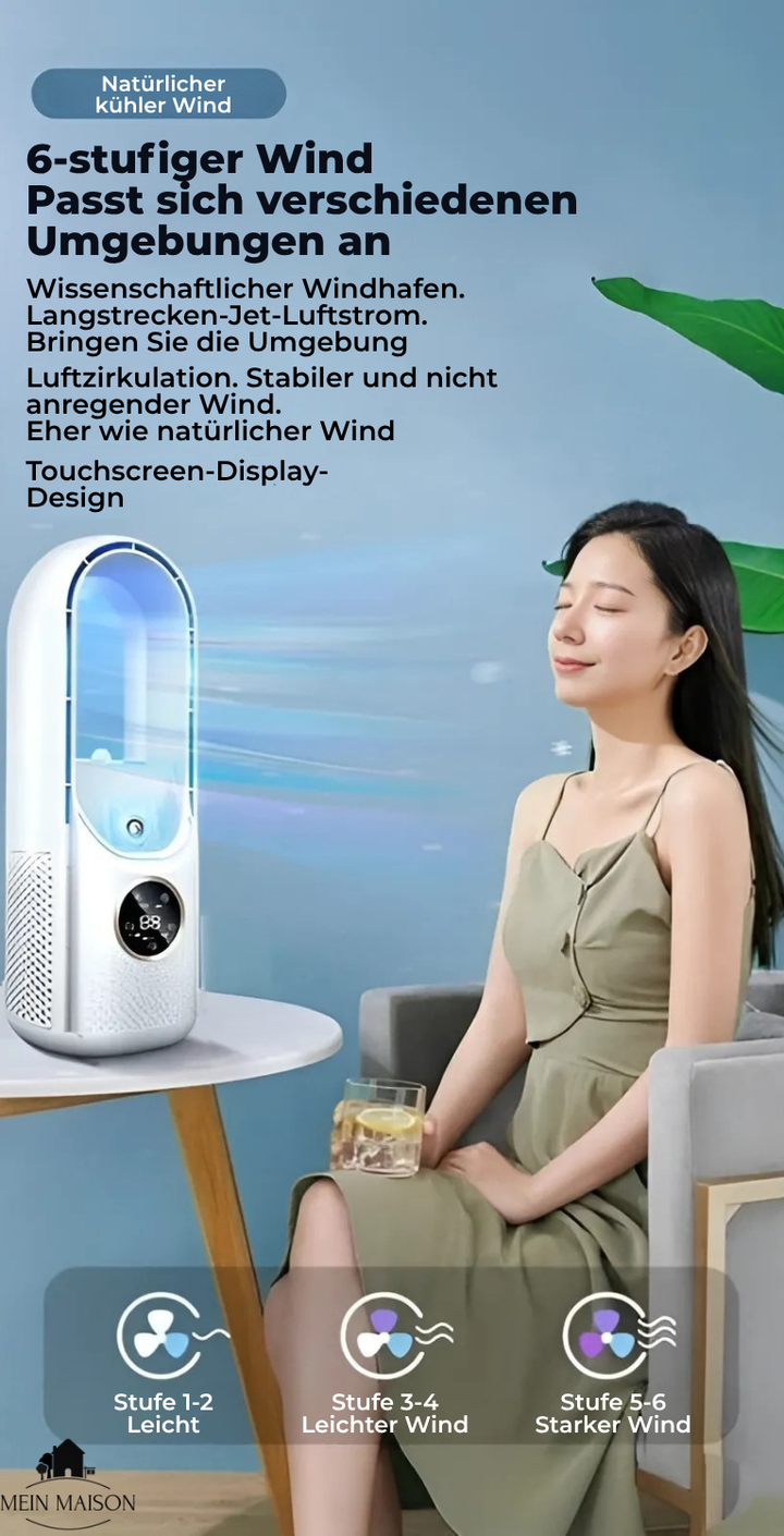 Airevo Air Cooler | Blade-less USB Fan | 6 Levels | Silent & With Timer | Air Humidification | Bowlift
