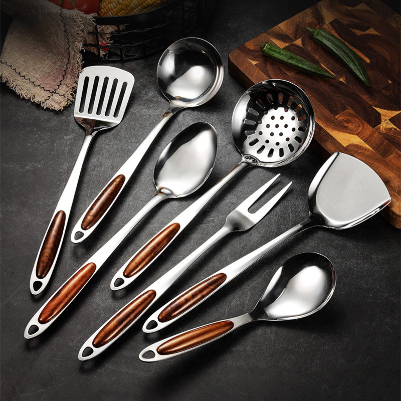 BowLift | Kitchen Utensils Set Stainless Steel Wooden Handle