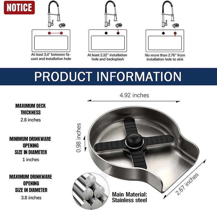 BowLift | Stainless Steel Metal Faucet Glass Rinser for Kitchen Sinks,Bottle Washer,Kitchen Sink Accessories