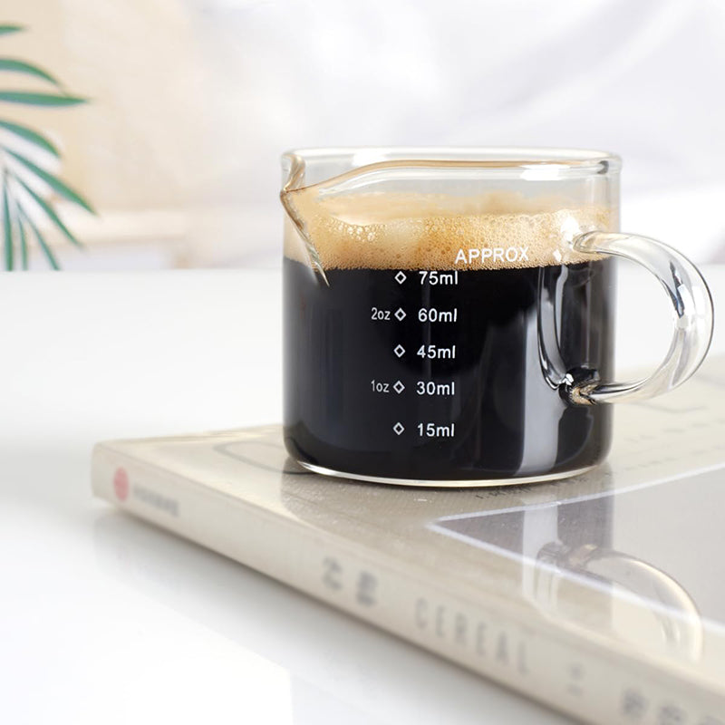 BowLift | 2 PACK 75ML Milk Frothing Pitcher Glass Measuring Cup Shot Glass with V-Shaped Mouth Clear Glass Tumbler