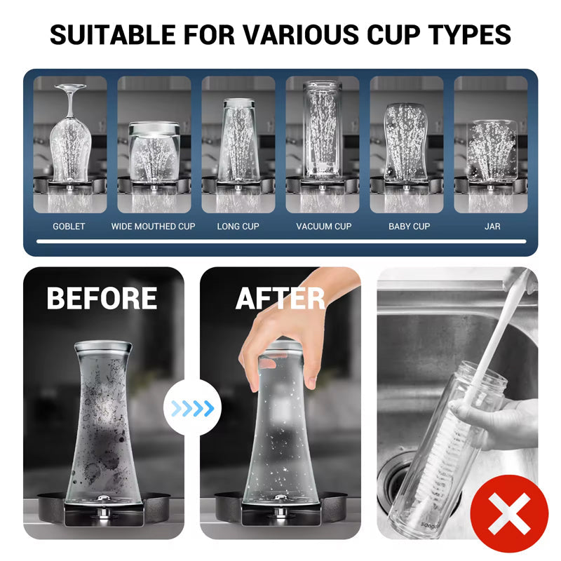 BowLift | Kitchen Sink Faucet Stainless Steel Bottle Washer Cup Washer Cleaner,High Pressure Automatic Spin Quick Bar Glass Rinser