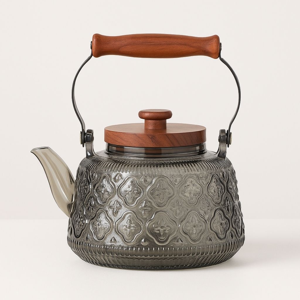 BowLift | Zoie Glass Teapot with Infuser – Heat-Resistant 1000ml Borosilicate Kettle with Wooden Handle
