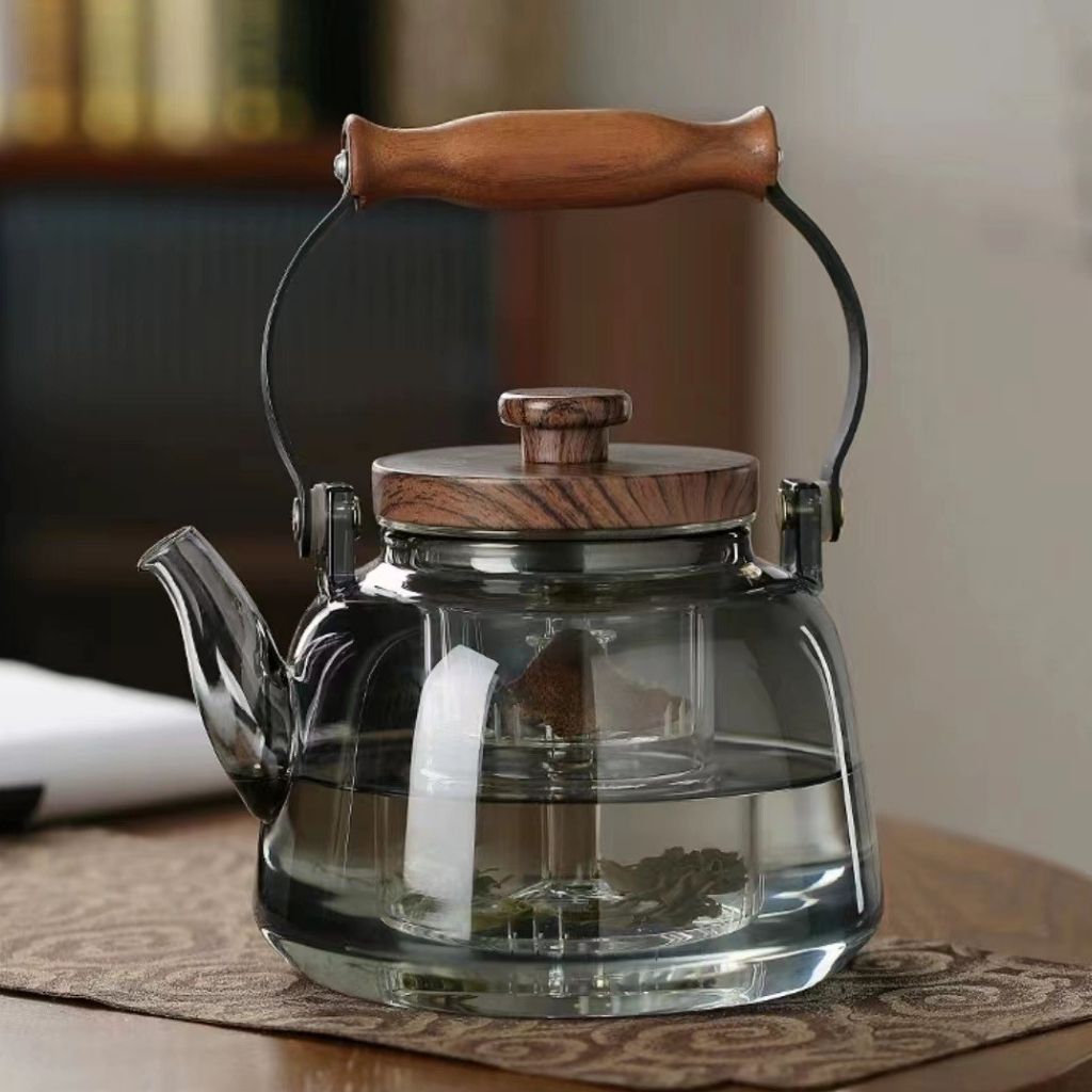 BowLift | Zoie Glass Teapot with Infuser – Heat-Resistant 1000ml Borosilicate Kettle with Wooden Handle