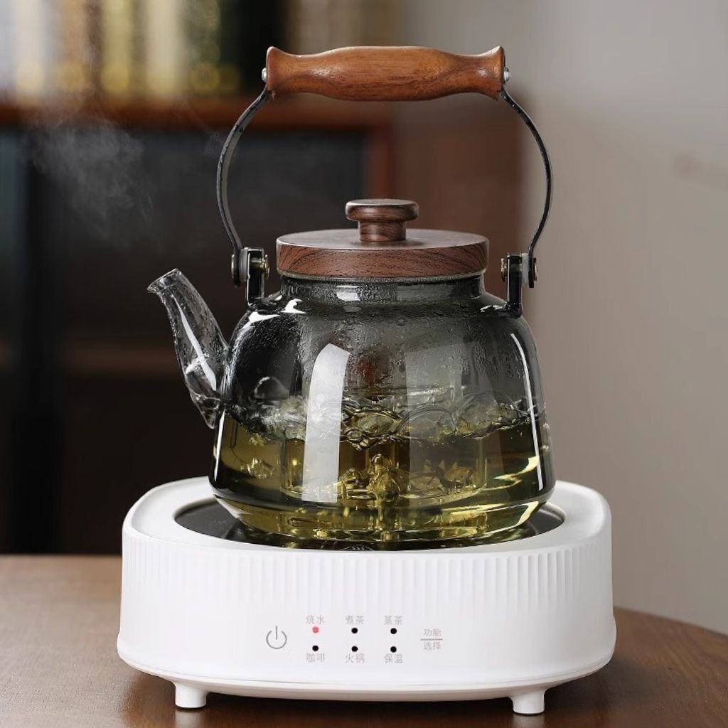 BowLift | Zoie Glass Teapot with Infuser – Heat-Resistant 1000ml Borosilicate Kettle with Wooden Handle