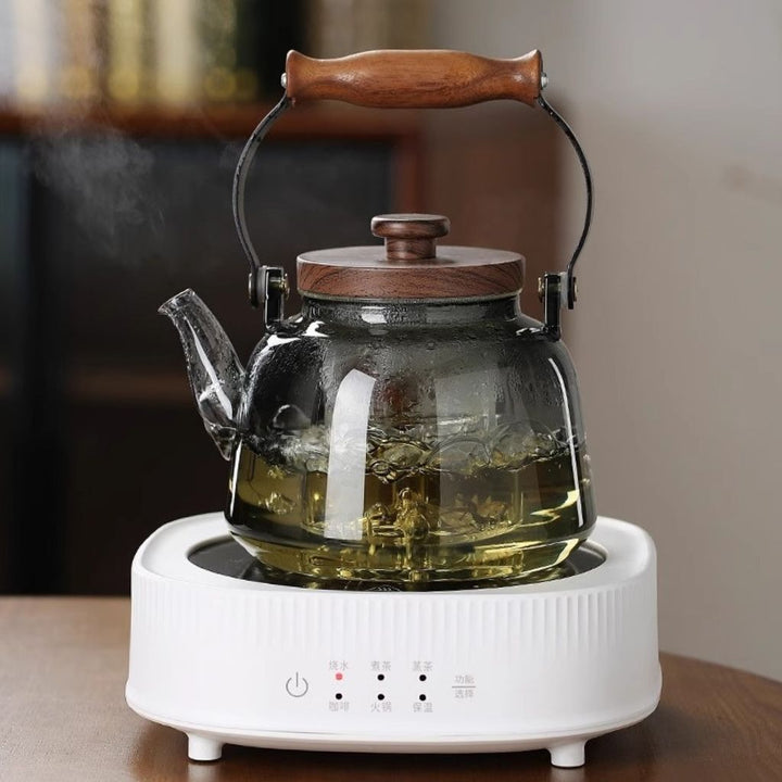 BowLift | Zoie Glass Teapot with Infuser – Heat-Resistant 1000ml Borosilicate Kettle with Wooden Handle