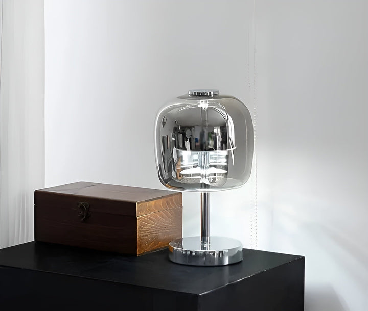 BowLift | Gleam Glass Table Lamp – Smoky Grey USB-Powered Dimmable LED Light for Bedroom & Desk