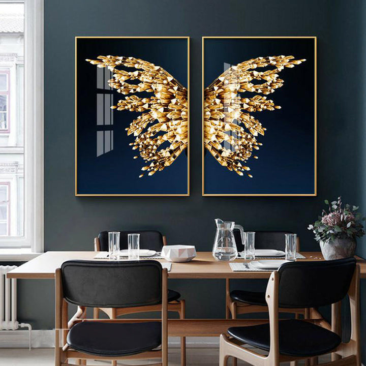 Golden Butterfly Wings Boutique Abstract Wall Art Fine Art Canvas Prints Modern Pictures For Luxury Living Room Bedroom Stylish Glamour Home Decor | Bowlift